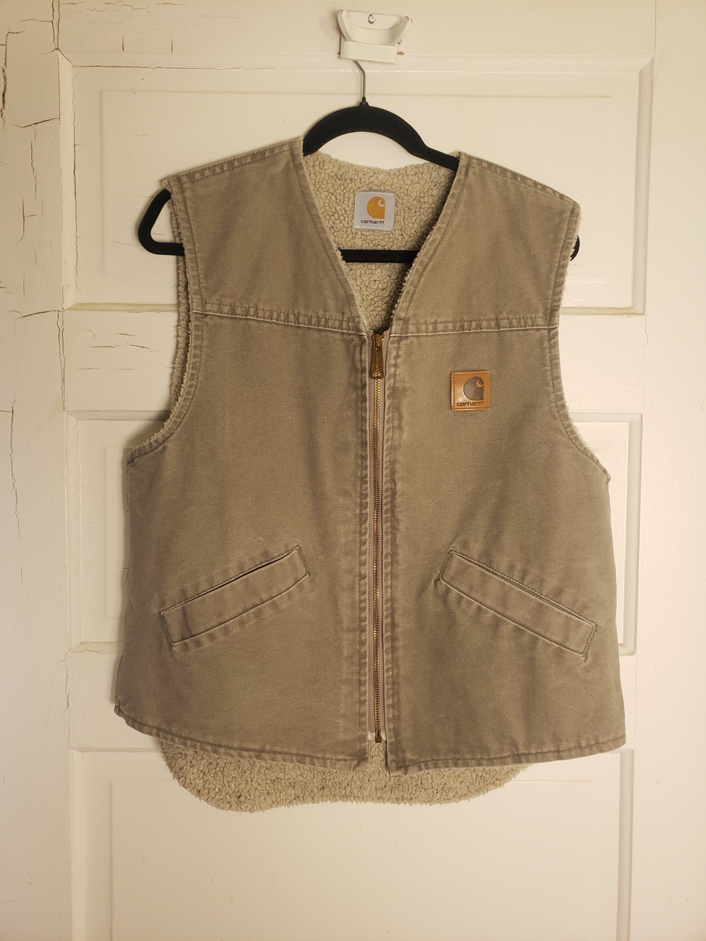 Carhartt Tan Sherpa-Lined Canvas Duck Vest